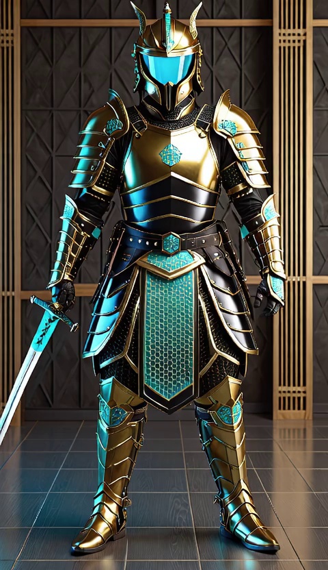 Cavaliere Samurai Futuristico con Doppia Katana # Futuristic Samurai Knight with Dual Katana
