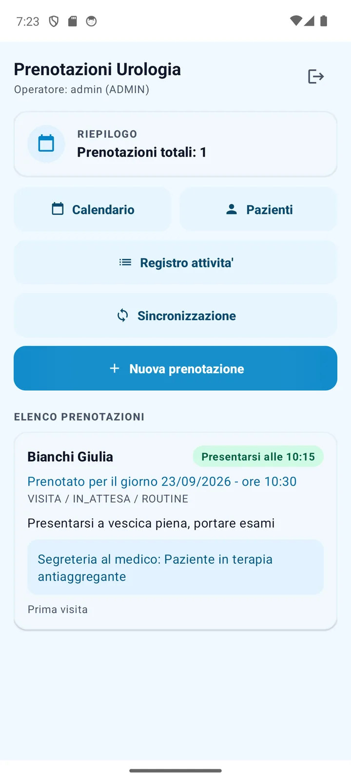 Modulo di inserimento di una nuova prenotazione