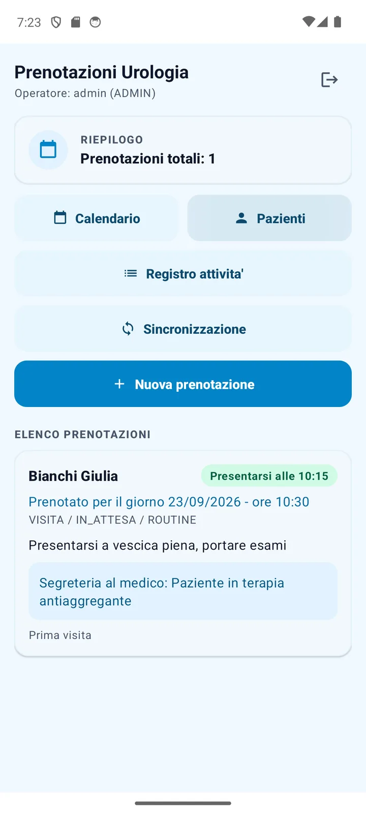 Anagrafica dei pazienti con categoria ed email