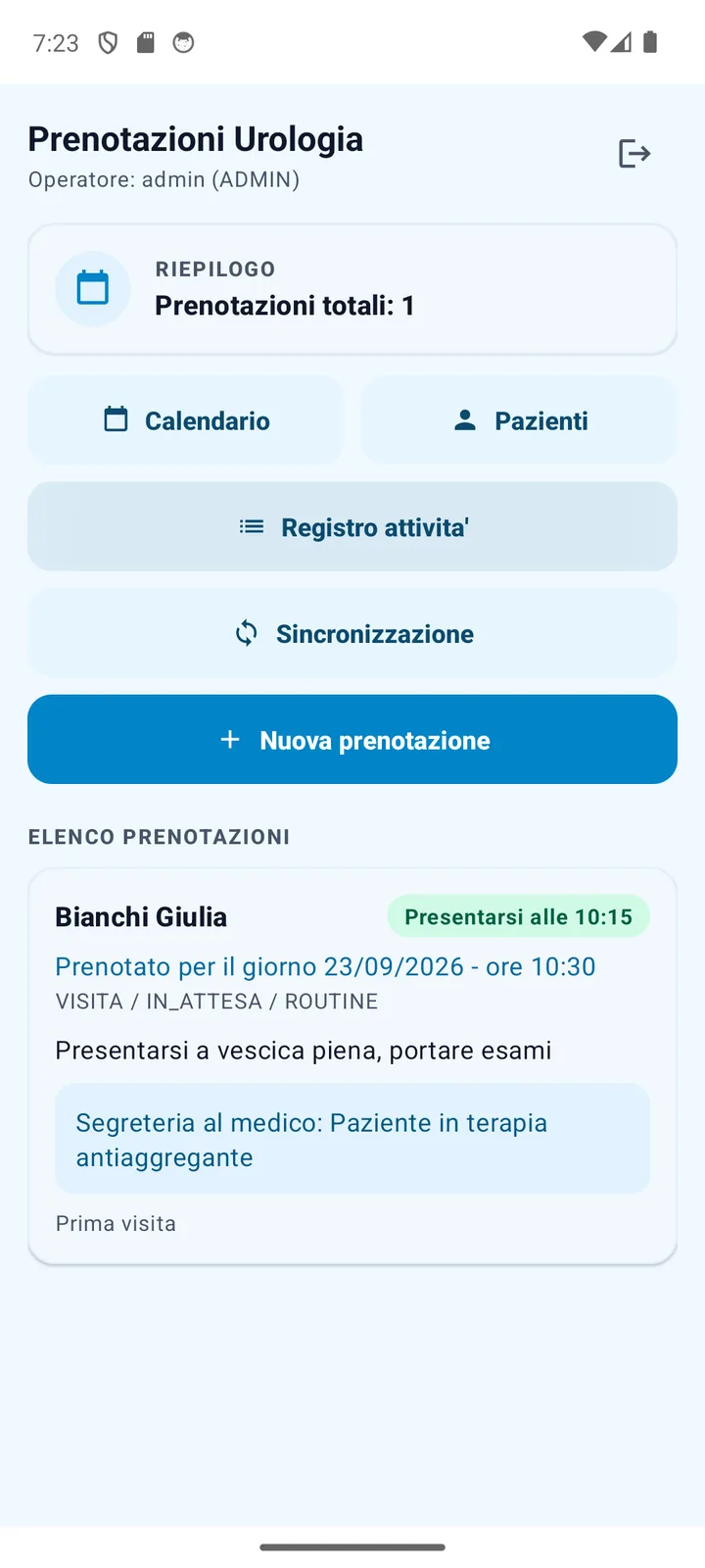 Registro attività della segreteria