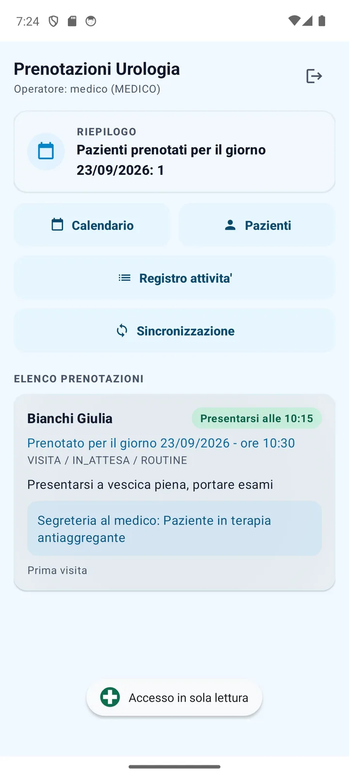 Dettaglio della visita con presentazione, istruzioni e comunicazione