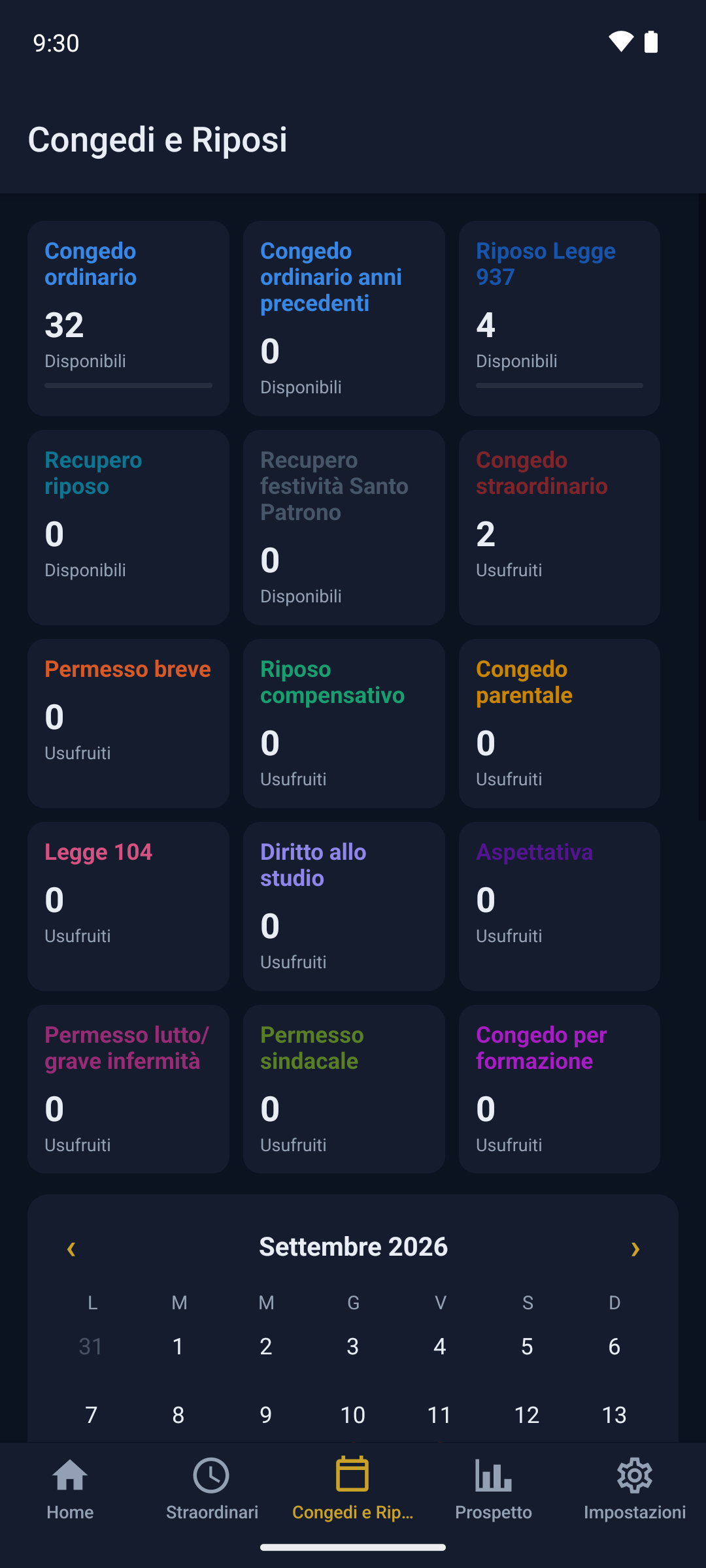 Schermata gestione ferie Turni Forze Polizia