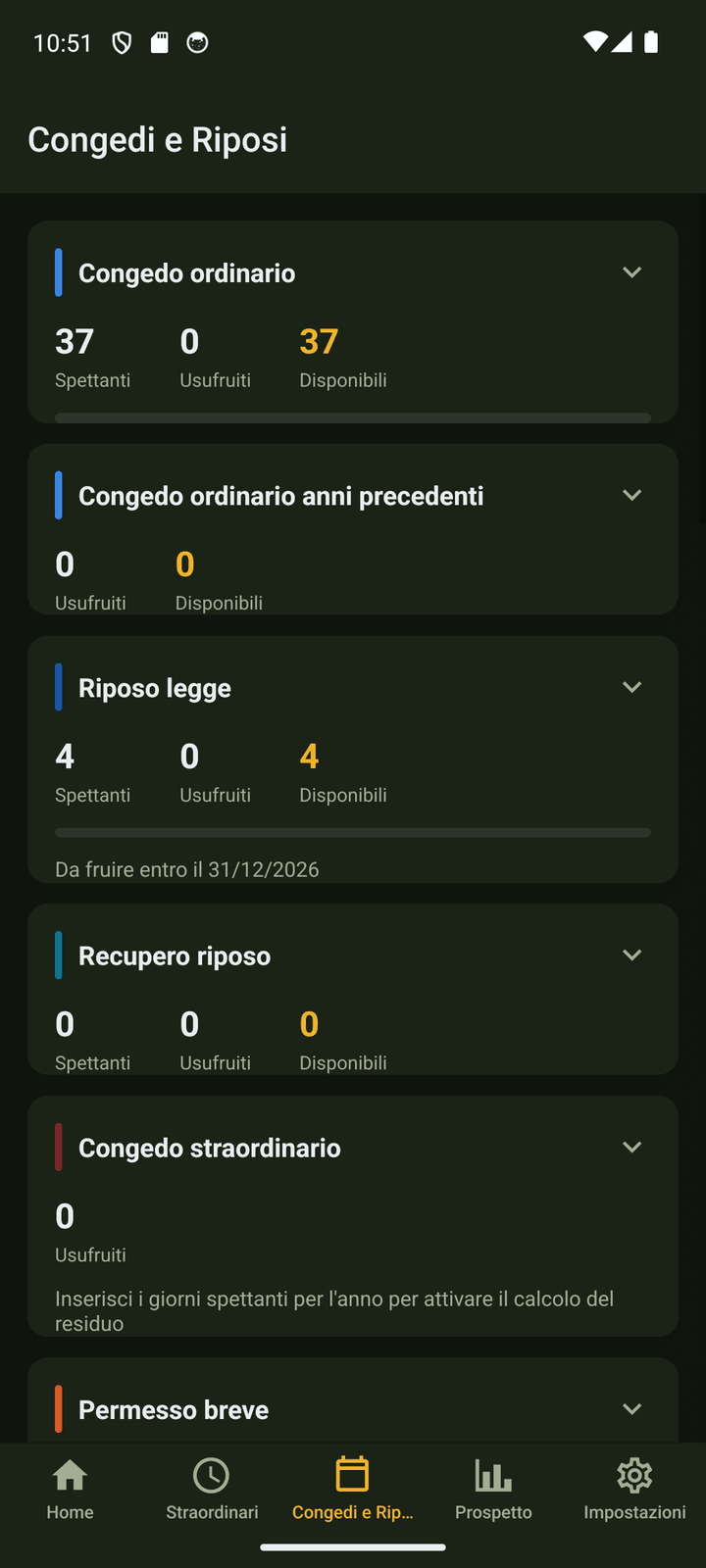 Schermata congedi e riposi Turni Guardia di Finanza